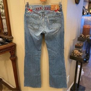 LUCKY BRAND Women Light Blue Bird Embroidery Dungarees Jeans Size 6/28-Fit Small